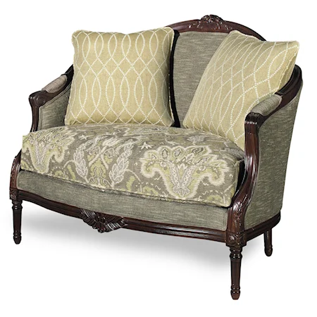 Traditional Settee with Carved Wood Trim